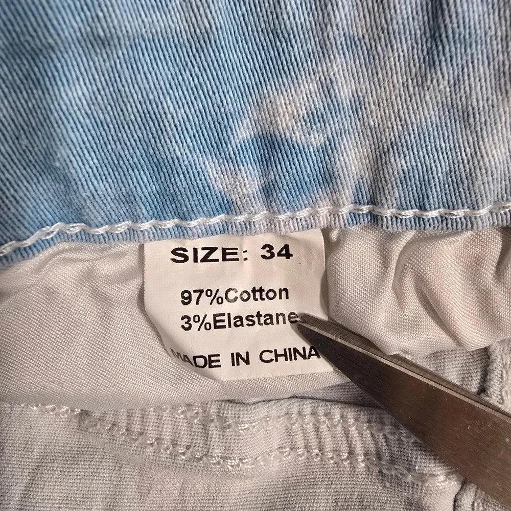 Womens Blue White Tie Dye Slim Fit Pants Size‎ 34 Cloud Print Streetwear Jeans